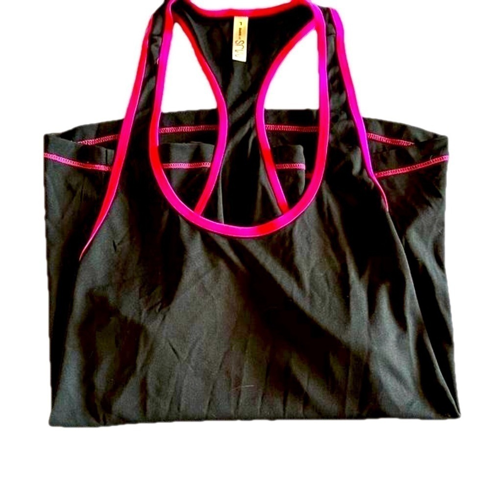 Black with Pink Trim Racerback Tank Top Size L
